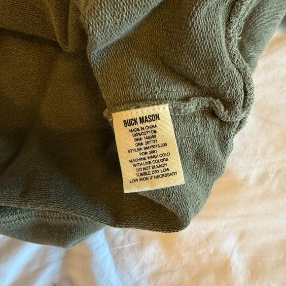 Buck Mason Brushed Loopback Hooded Sweatshirt in Deep Olive Venice Wash XL - Picture 5 of 7